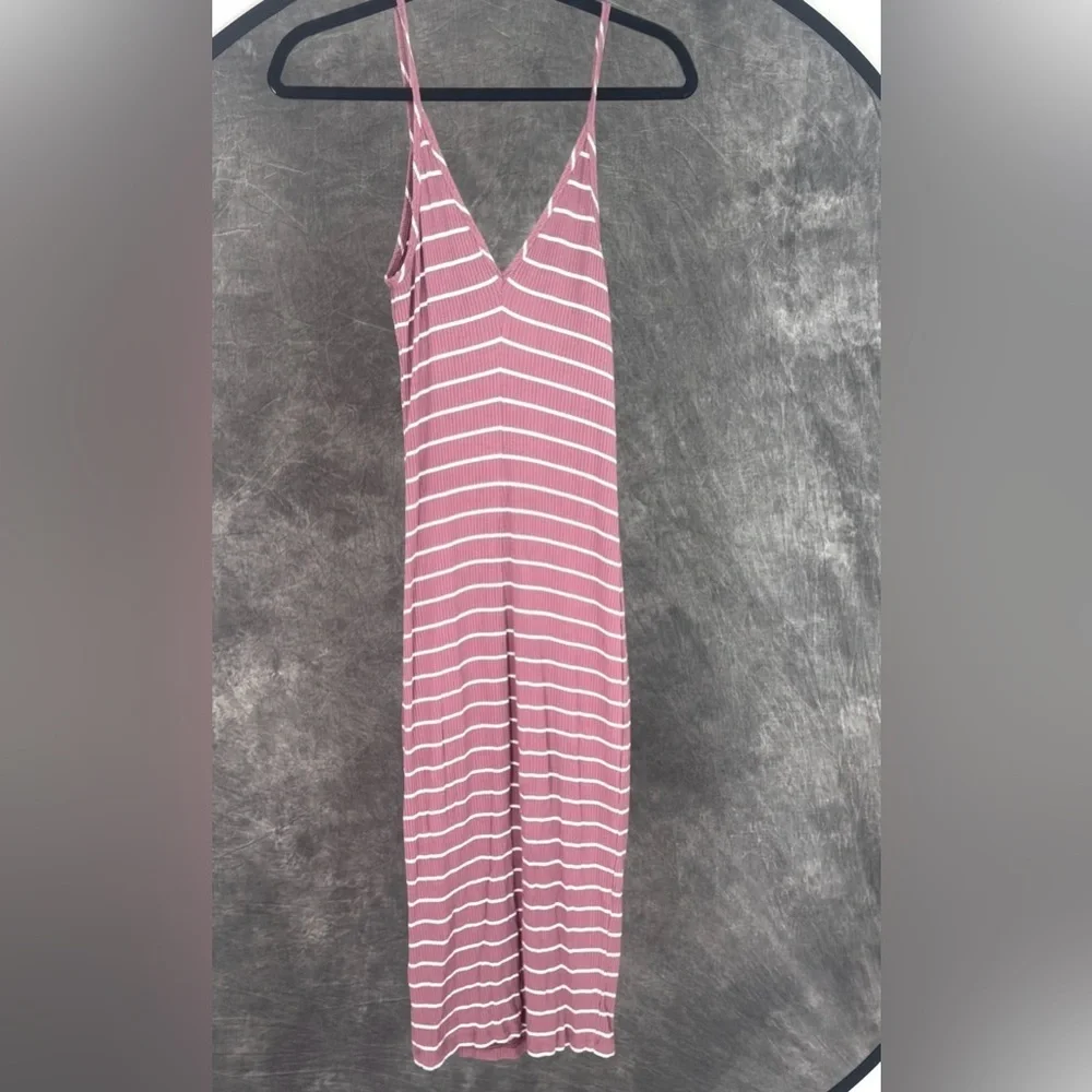 Express Mauve & White Striped Ribbed Midi Slip Dress | Size S - Picture 4 of 7